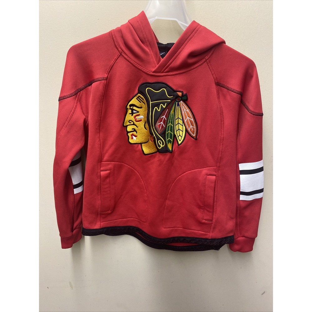 NHL REEBOK FACE OFF APPAREL Chicago Blackhawks Hoodie Kids Size M 10-12 logo